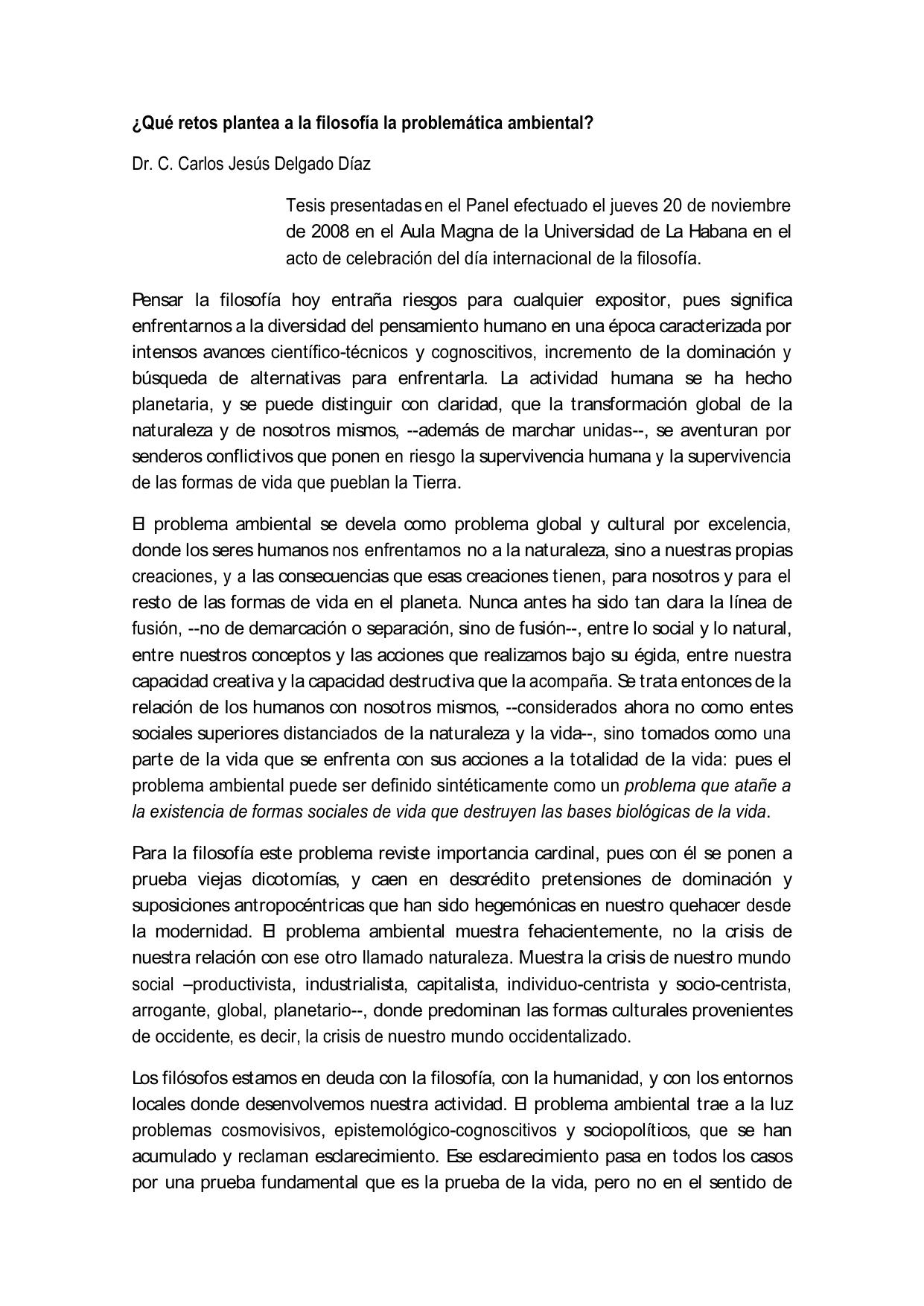 Microsoft Word - DELGADO - 2008 - QUE RETOS PLANTEA EL PROBLEMA AMBIENTAL AL PENSAMIENTO FILOSÓFICO